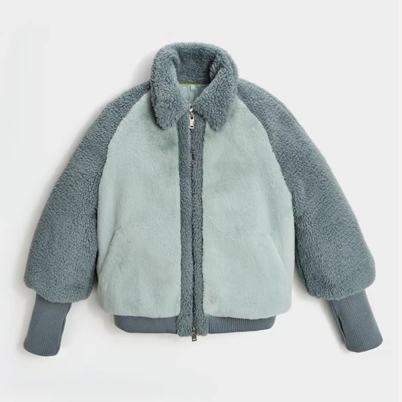 Ugg Augusta Sherpa Baseball Jacket Bomber Coat Icy Blue Medium - Picture 1 of 4